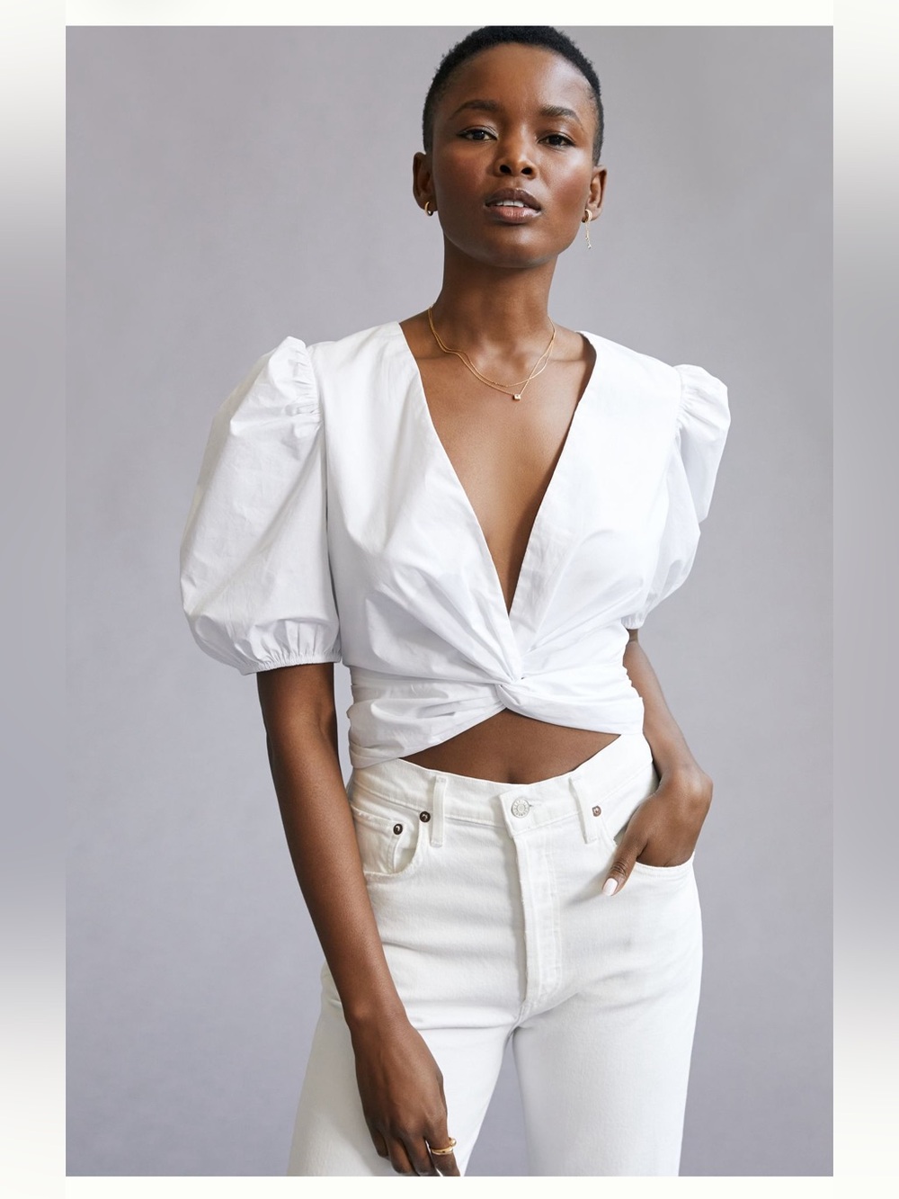 English Factory white cropped blouse XXS